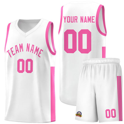 Custom White Pink Side Two-Tone Classic Sports Uniform Basketball Jersey