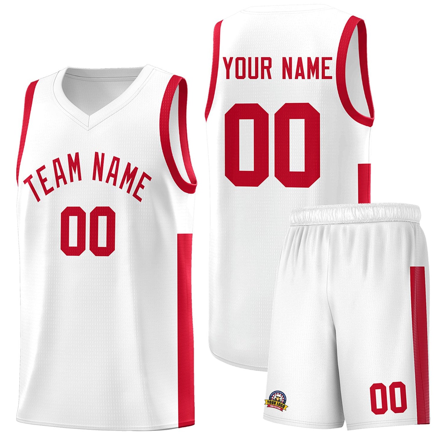 Custom White Red Side Two-Tone Classic Sports Uniform Basketball Jersey