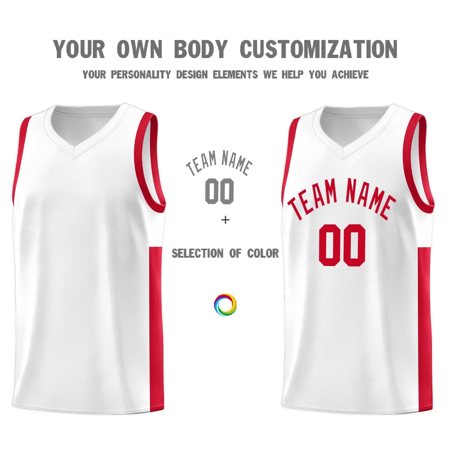 Custom White Red Side Two-Tone Classic Sports Uniform Basketball Jersey