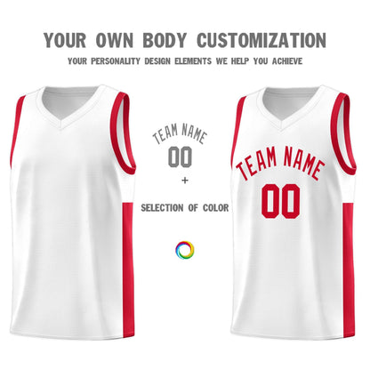 Custom White Red Side Two-Tone Classic Sports Uniform Basketball Jersey