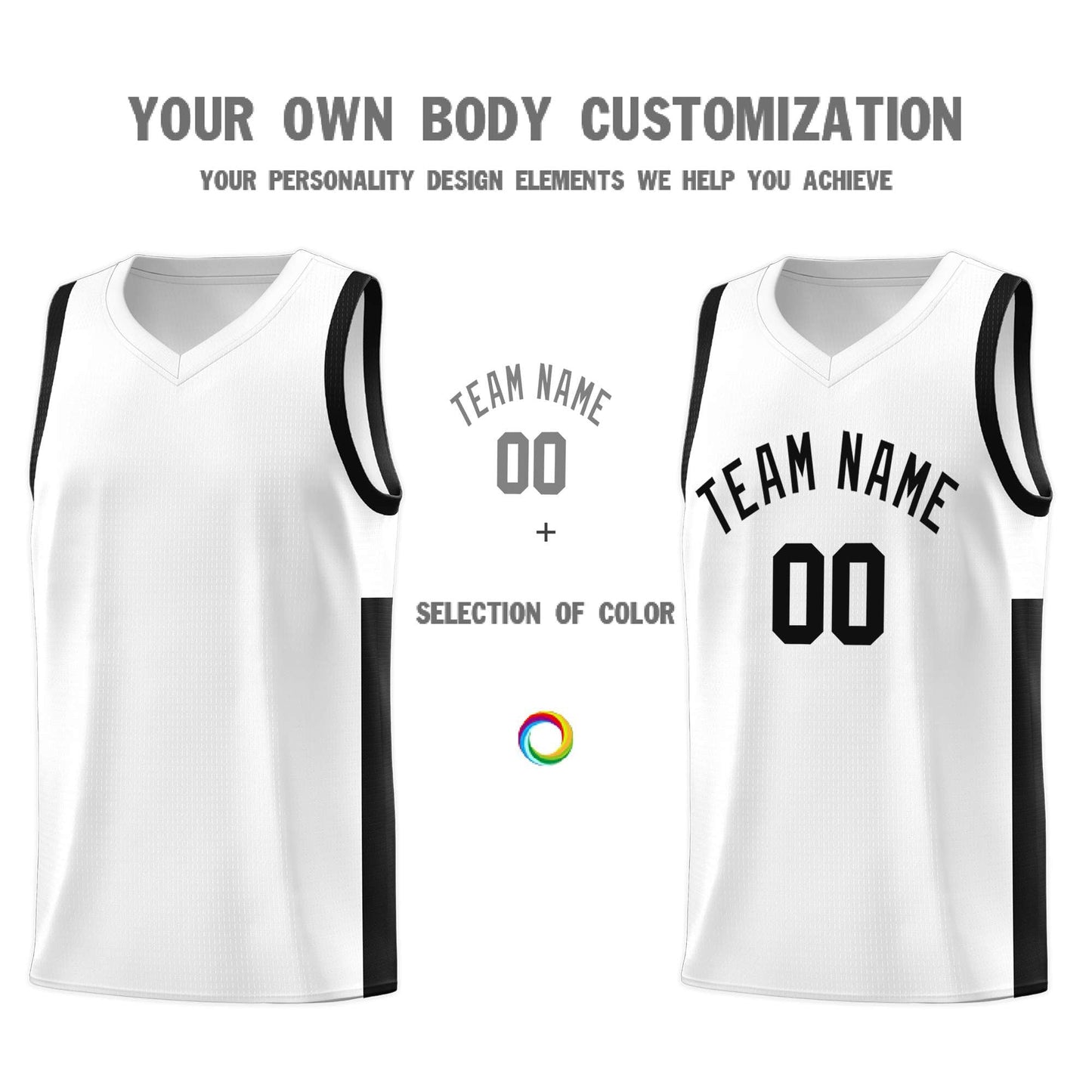 Custom White Black Side Two-Tone Classic Sports Uniform Basketball Jersey