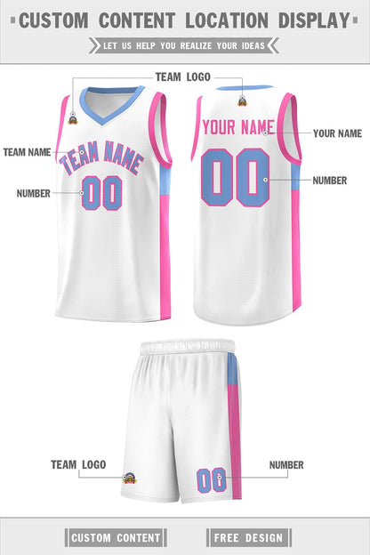 Custom White Light Blue-Pink Side Two-Tone Classic Sports Uniform Basketball Jersey