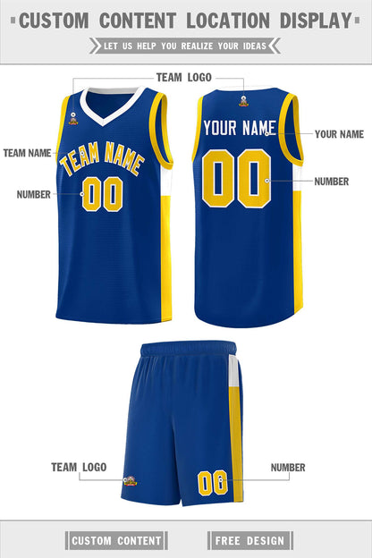 Custom Royal Gold-White Side Two-Tone Classic Sports Uniform Basketball Jersey