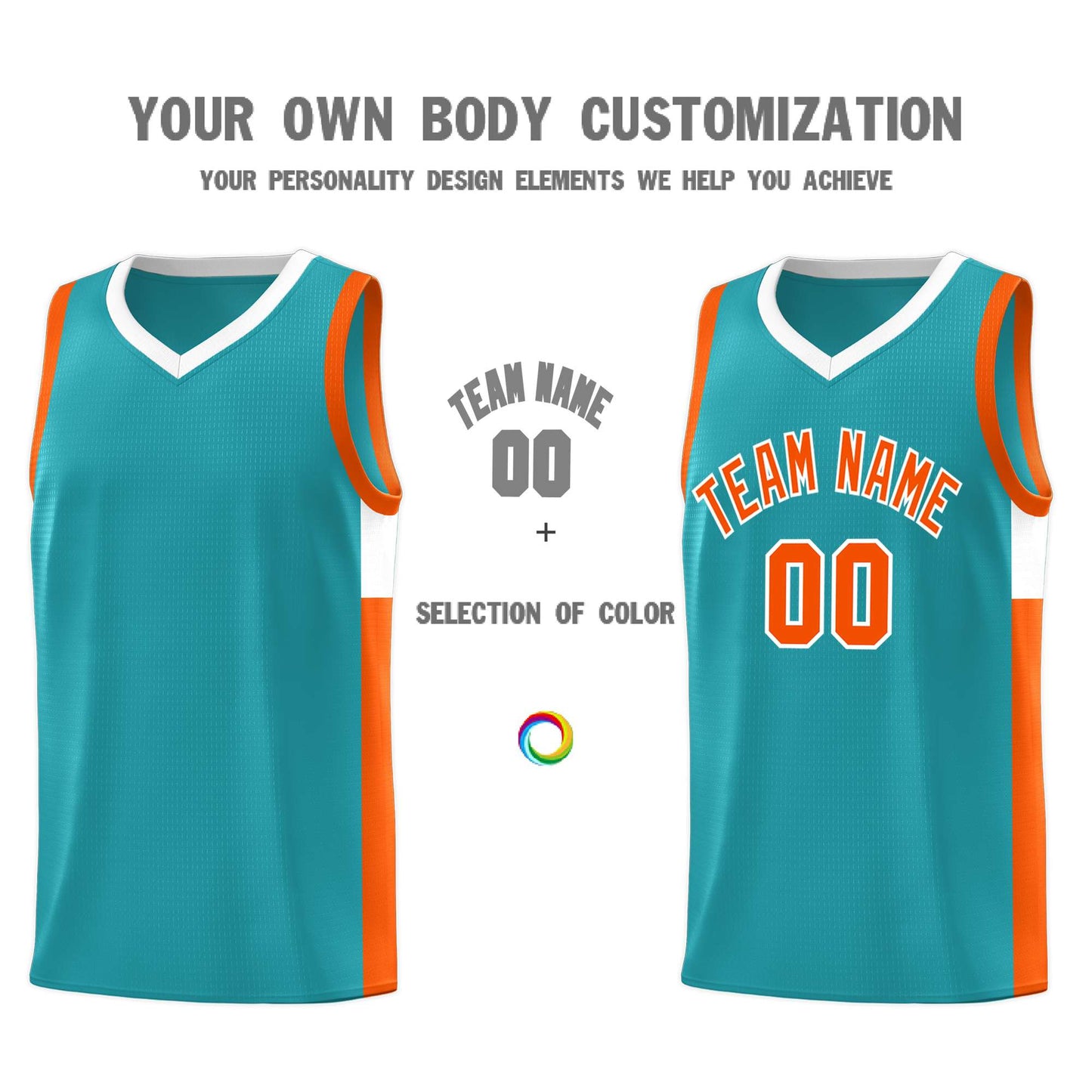 Custom Aqua Orange-White Side Two-Tone Classic Sports Uniform Basketball Jersey