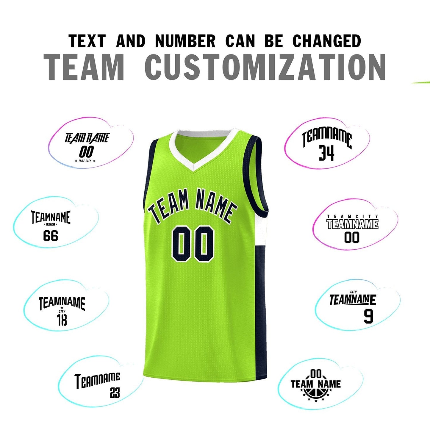 Custom Neon Green Navy-White Side Two-Tone Classic Sports Uniform Basketball Jersey