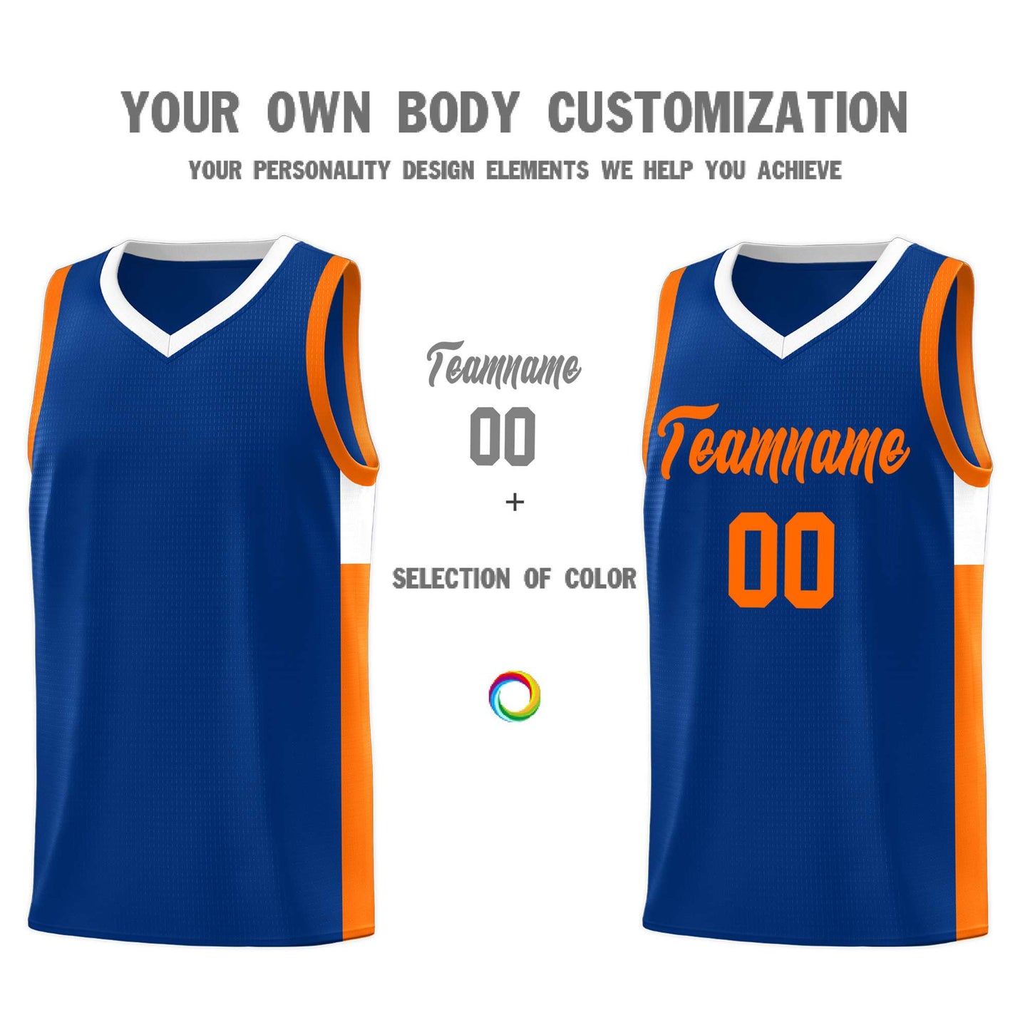 Custom Royal Orange-White Side Two-Tone Classic Sports Uniform Basketball Jersey