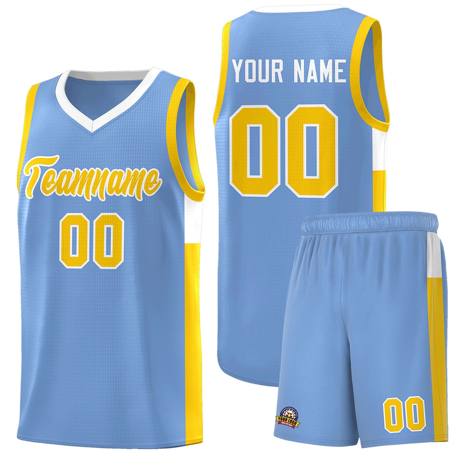 Custom Light Blue Gold-White Side Two-Tone Classic Sports Uniform Basketball Jersey