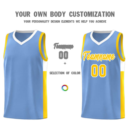 Custom Light Blue Gold-White Side Two-Tone Classic Sports Uniform Basketball Jersey