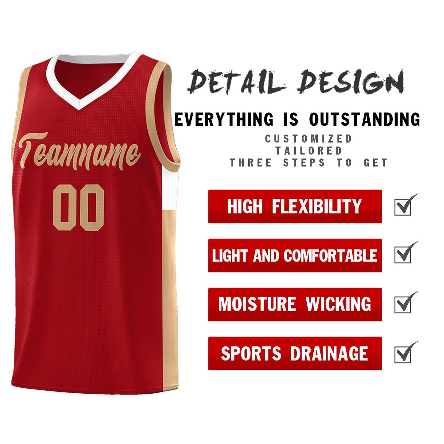 Custom Red Old Gold-White Side Two-Tone Classic Sports Uniform Basketball Jersey