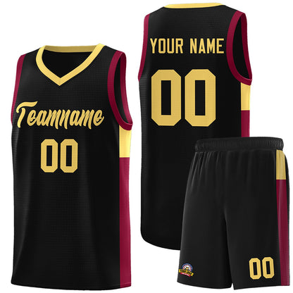 Custom Black Khaki-Crimson Side Two-Tone Classic Sports Uniform Basketball Jersey