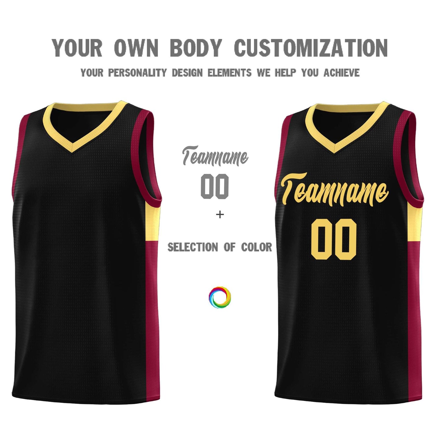 Custom Black Khaki-Crimson Side Two-Tone Classic Sports Uniform Basketball Jersey