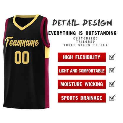 Custom Black Khaki-Crimson Side Two-Tone Classic Sports Uniform Basketball Jersey