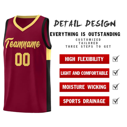 Custom Crimson Khaki-Black Side Two-Tone Classic Sports Uniform Basketball Jersey