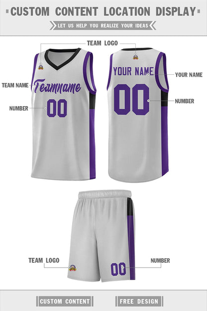 Custom Gray Purple-Black Side Two-Tone Classic Sports Uniform Basketball Jersey