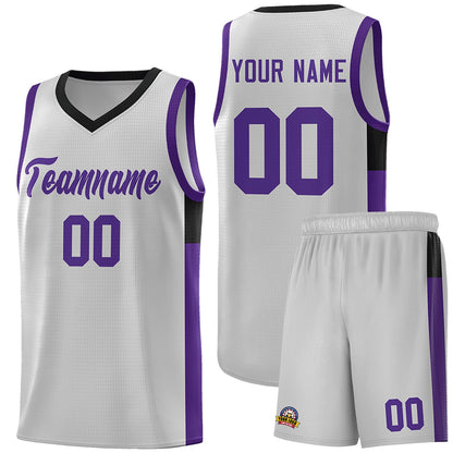 Custom Gray Purple-Black Side Two-Tone Classic Sports Uniform Basketball Jersey