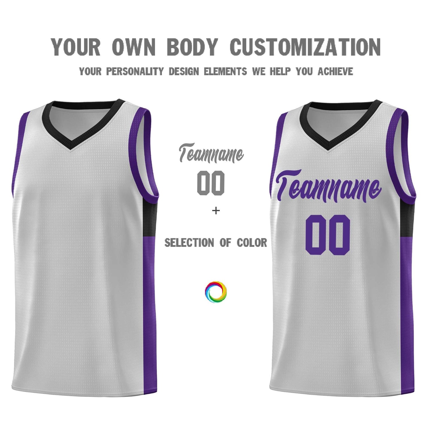 Custom Gray Purple-Black Side Two-Tone Classic Sports Uniform Basketball Jersey