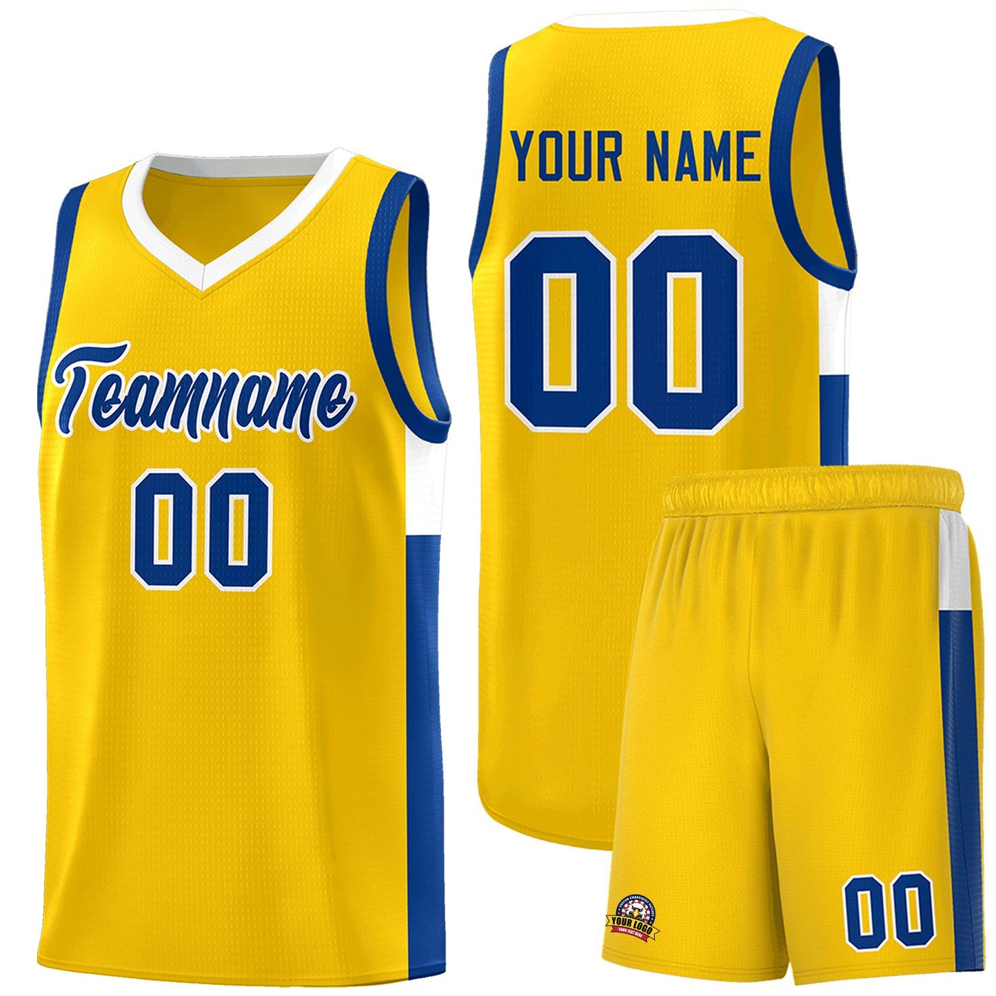 Custom Gold Royal-White Side Two-Tone Classic Sports Uniform Basketball Jersey