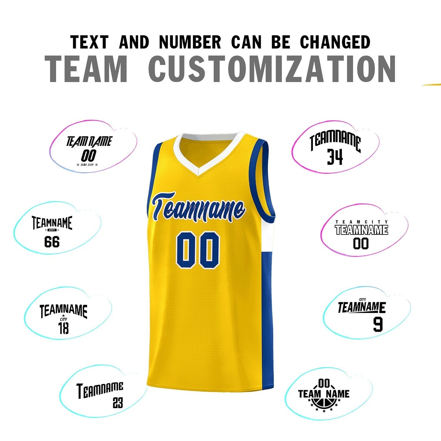 Custom Gold Royal-White Side Two-Tone Classic Sports Uniform Basketball Jersey