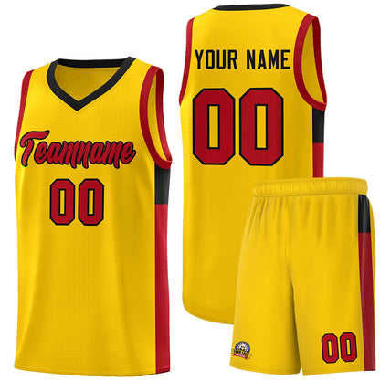 Custom Gold Red-Black Side Two-Tone Classic Sports Uniform Basketball Jersey