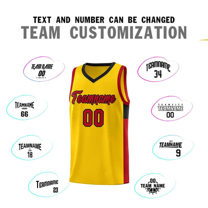 Custom Gold Red-Black Side Two-Tone Classic Sports Uniform Basketball Jersey