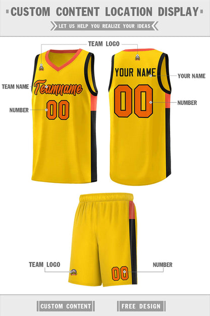 Custom Gold Orange-Black Side Two-Tone Classic Sports Uniform Basketball Jersey