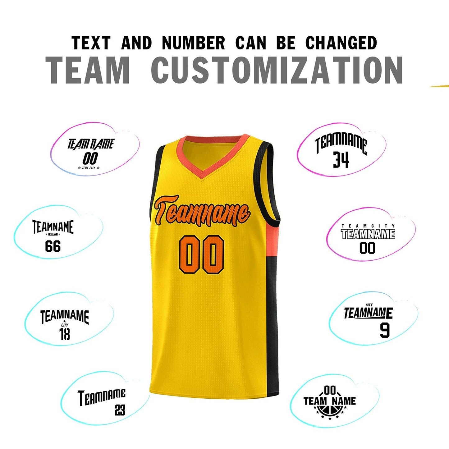 Custom Gold Orange-Black Side Two-Tone Classic Sports Uniform Basketball Jersey