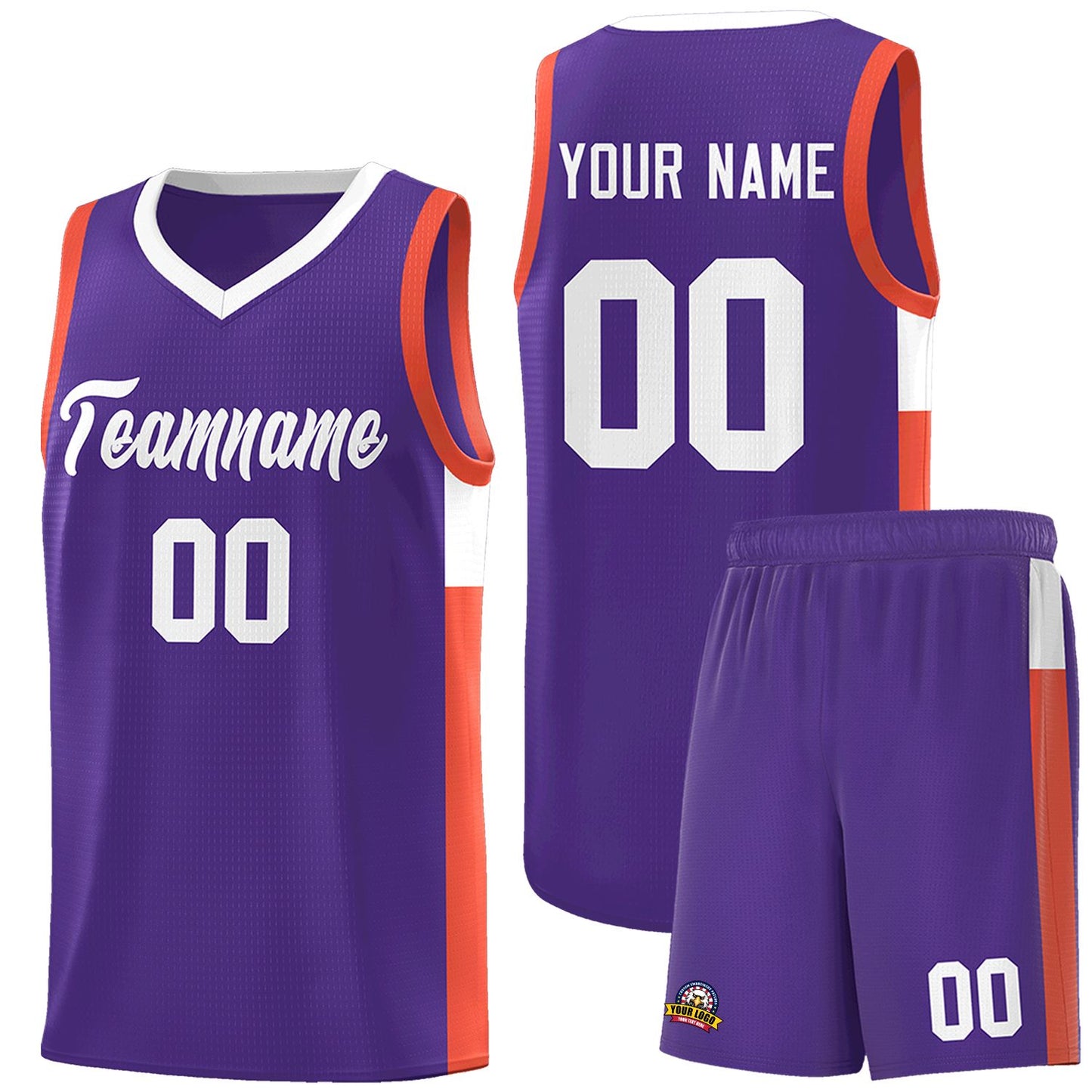 Custom Purple White-Orange Side Two-Tone Classic Sports Uniform Basketball Jersey