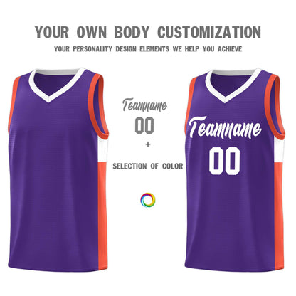 Custom Purple White-Orange Side Two-Tone Classic Sports Uniform Basketball Jersey