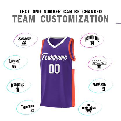 Custom Purple White-Orange Side Two-Tone Classic Sports Uniform Basketball Jersey