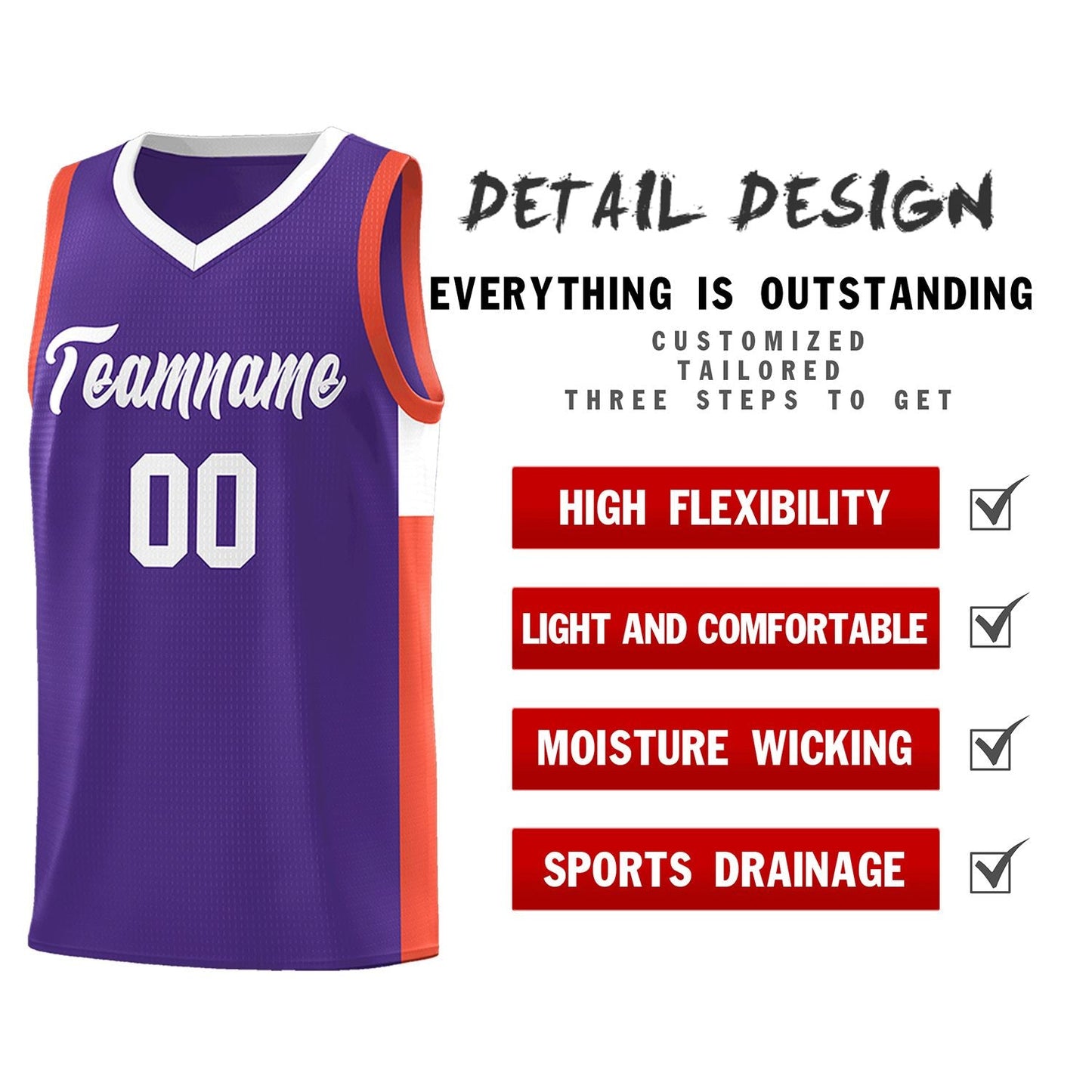 Custom Purple White-Orange Side Two-Tone Classic Sports Uniform Basketball Jersey