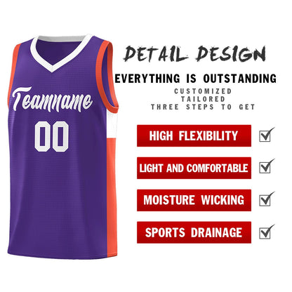 Custom Purple White-Orange Side Two-Tone Classic Sports Uniform Basketball Jersey