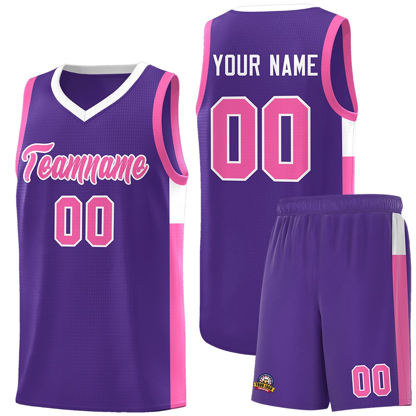 Custom Purple Pink-White Side Two-Tone Classic Sports Uniform Basketball Jersey