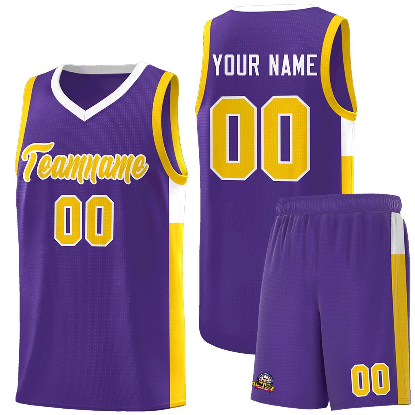 Custom Purple Gold-White Side Two-Tone Classic Sports Uniform Basketball Jersey