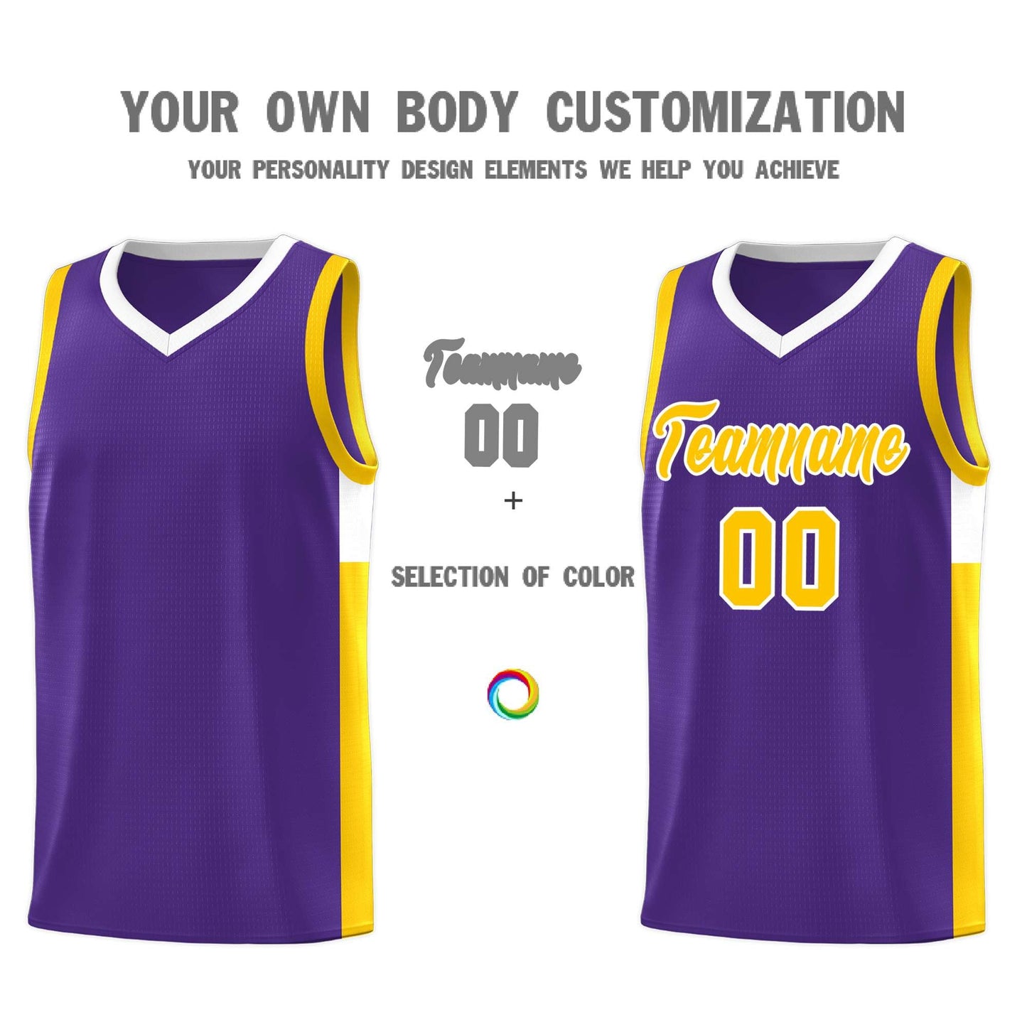 Custom Purple Gold-White Side Two-Tone Classic Sports Uniform Basketball Jersey