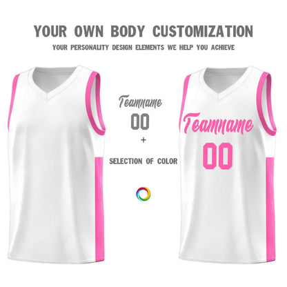 Custom White Pink Side Two-Tone Classic Sports Uniform Basketball Jersey