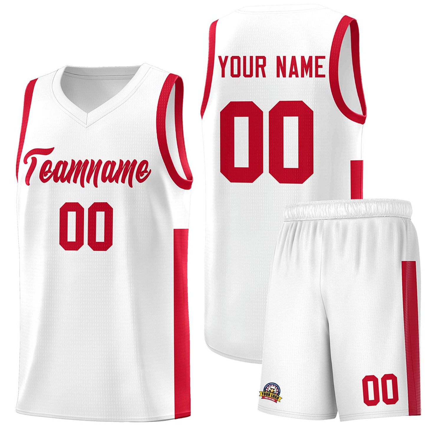 Custom White Red Side Two-Tone Classic Sports Uniform Basketball Jersey