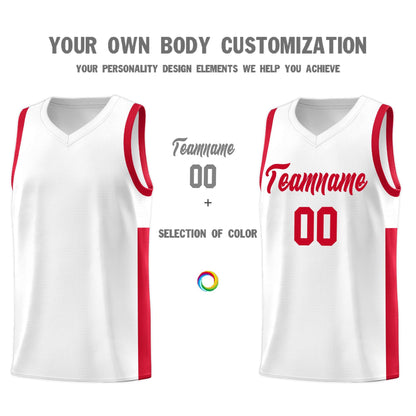 Custom White Red Side Two-Tone Classic Sports Uniform Basketball Jersey