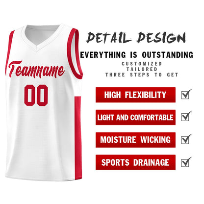 Custom White Red Side Two-Tone Classic Sports Uniform Basketball Jersey