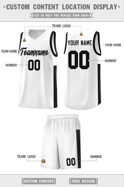 Custom White Black Side Two-Tone Classic Sports Uniform Basketball Jersey