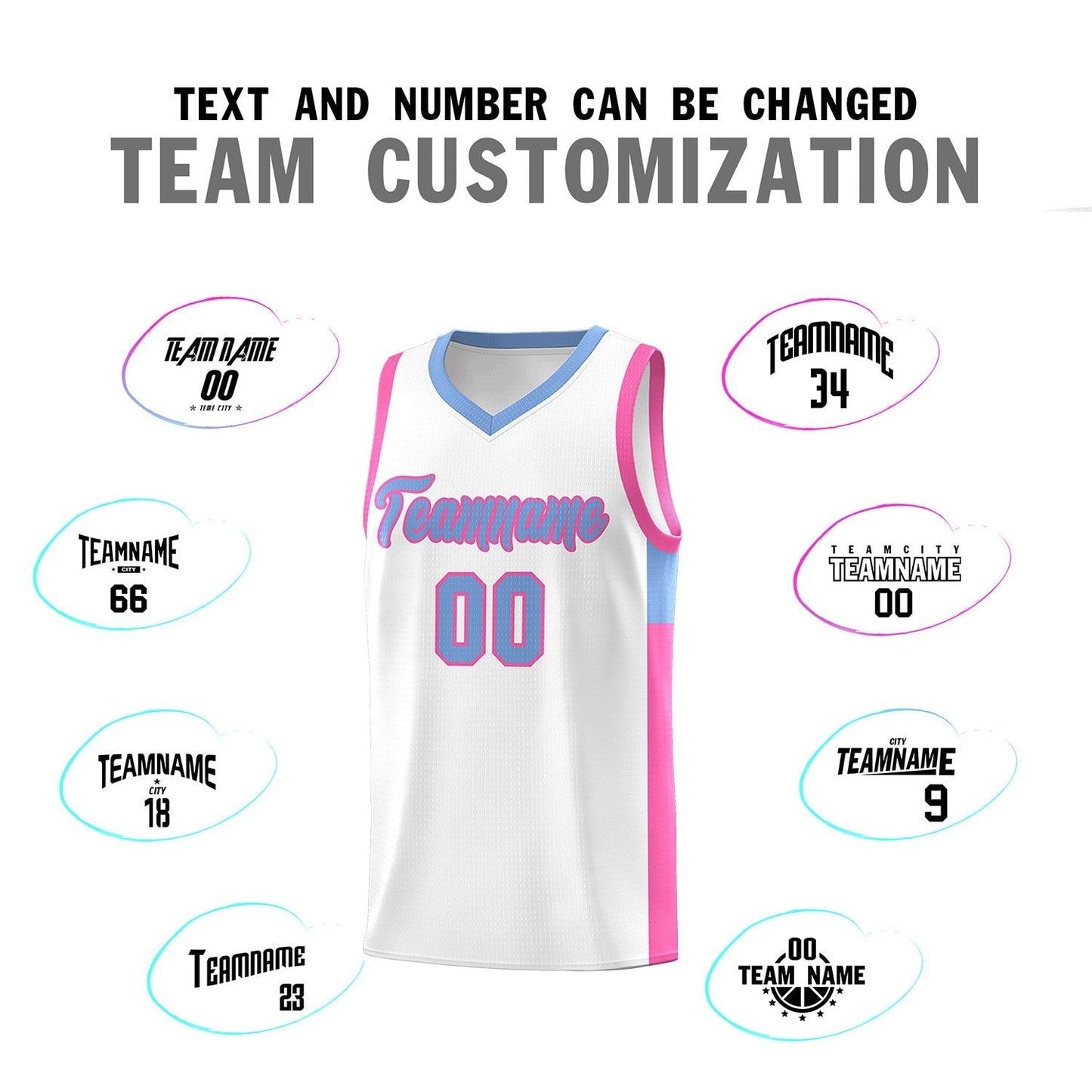 Custom White Light Blue-Pink Side Two-Tone Classic Sports Uniform Basketball Jersey