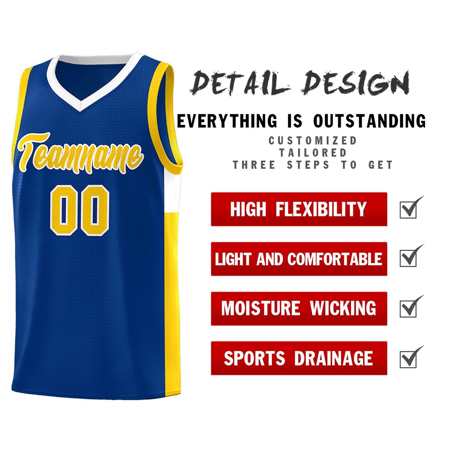 Custom Royal Gold-White Side Two-Tone Classic Sports Uniform Basketball Jersey