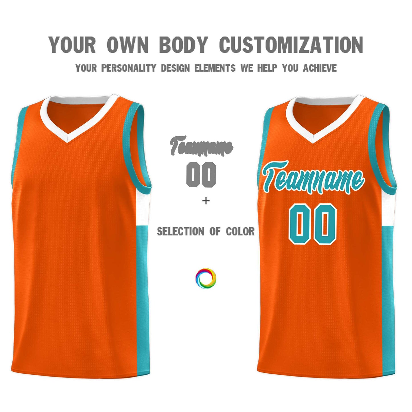 Custom Orange Aqua-White Side Two-Tone Classic Sports Uniform Basketball Jersey