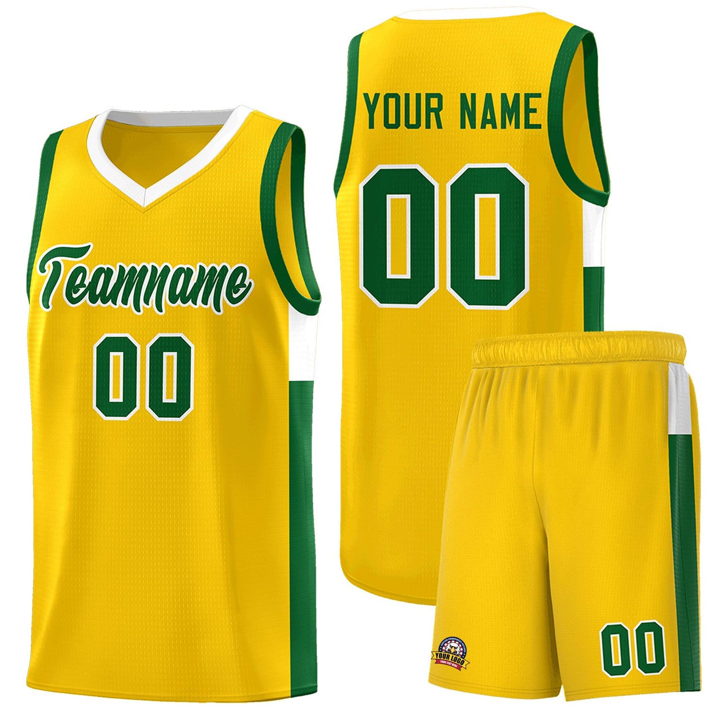 Custom Gold Green-White Side Two-Tone Classic Sports Uniform Basketball Jersey