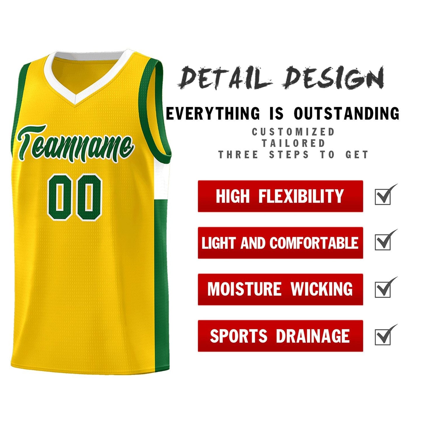 Custom Gold Green-White Side Two-Tone Classic Sports Uniform Basketball Jersey