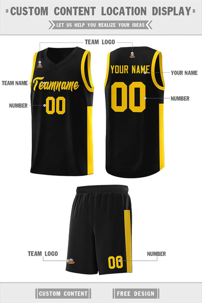 Custom Black Gold Side Two-Tone Classic Sports Uniform Basketball Jersey