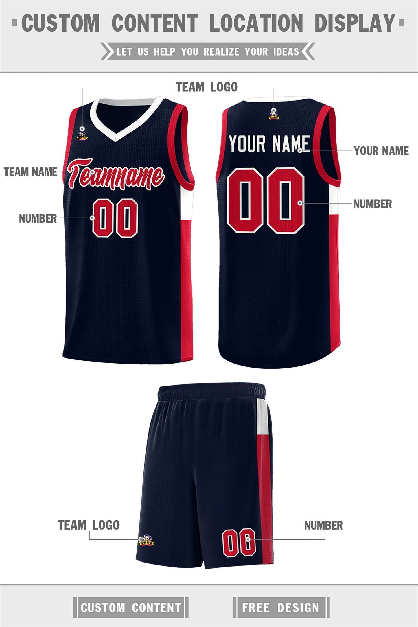 Custom Navy Red-White Side Two-Tone Classic Sports Uniform Basketball Jersey