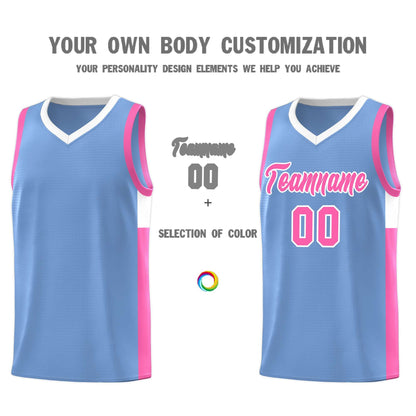 Custom Lt Blue Pink-White Side Two-Tone Classic Sports Uniform Basketball Jersey