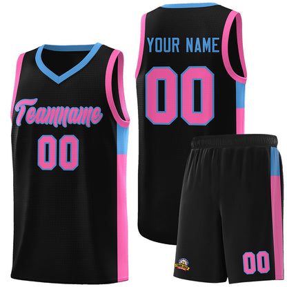 Custom Black Pink-Blue Side Two-Tone Classic Sports Uniform Basketball Jersey