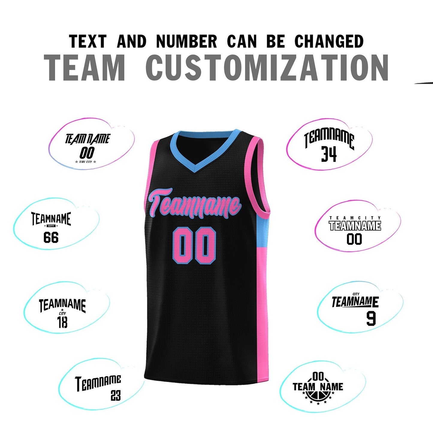 Custom Black Pink-Blue Side Two-Tone Classic Sports Uniform Basketball Jersey