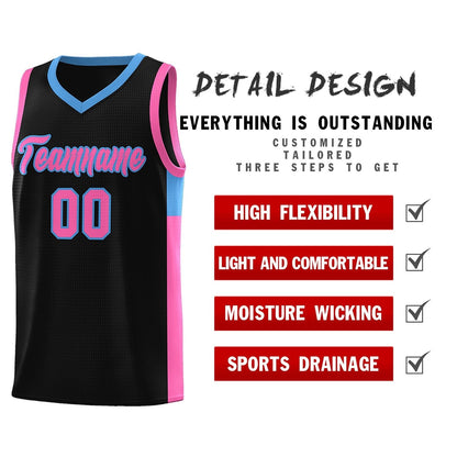 Custom Black Pink-Blue Side Two-Tone Classic Sports Uniform Basketball Jersey